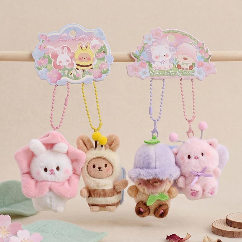 Magnetic Flower Fairy Plush Keychains Couple Pendant Bee Rabbit Dog Ladybell Butterfly Matching Bag Charms Funny Gift