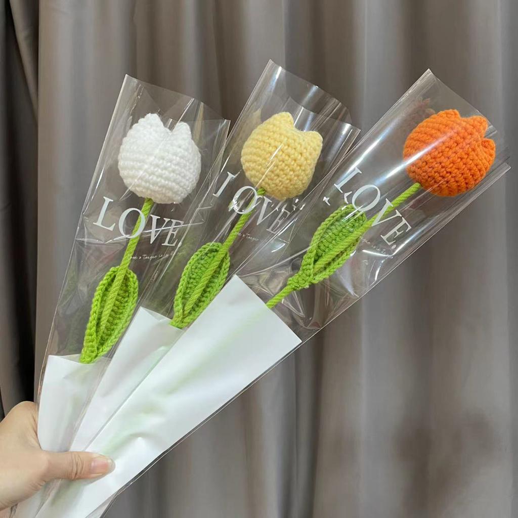 Crochet Tulip Flower Handwoven Flowers Table Decorative Ornaments Supplies for Bedroom Bathroom Room Decoration