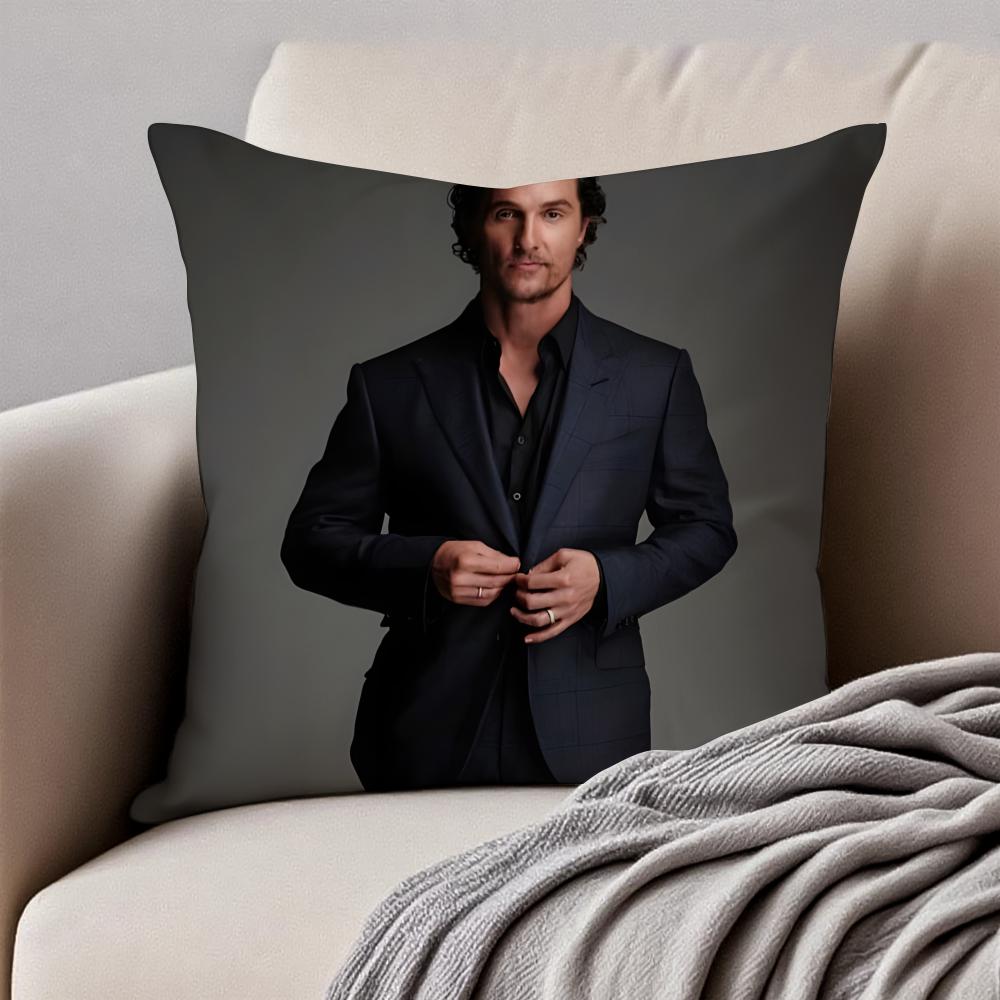 M-Matthew Mcconaughey Pillow Hollywood Actor Cushion Cover Pillowcase Anti-Dustmite Invisible Zipper Short Plush Sofa Cushion