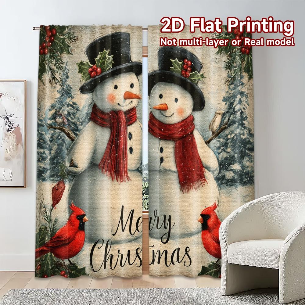 Minimalist Flat Printing Jit Curtains Without Rod Festive Snowmen Popular Fabric All Seasons Set Of 2 Made Polyester