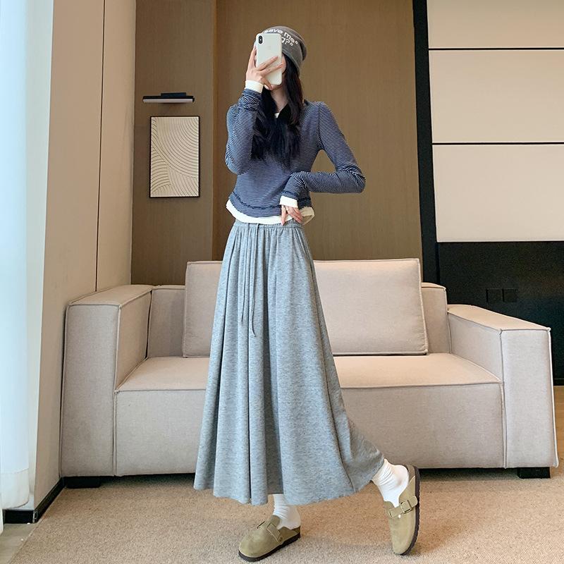 

Женская новая юбка с высокой талией и большим подолом А-силуэта, тонкая длинная юбка на весну и осень, юбка на осень и зиму S светло-серый