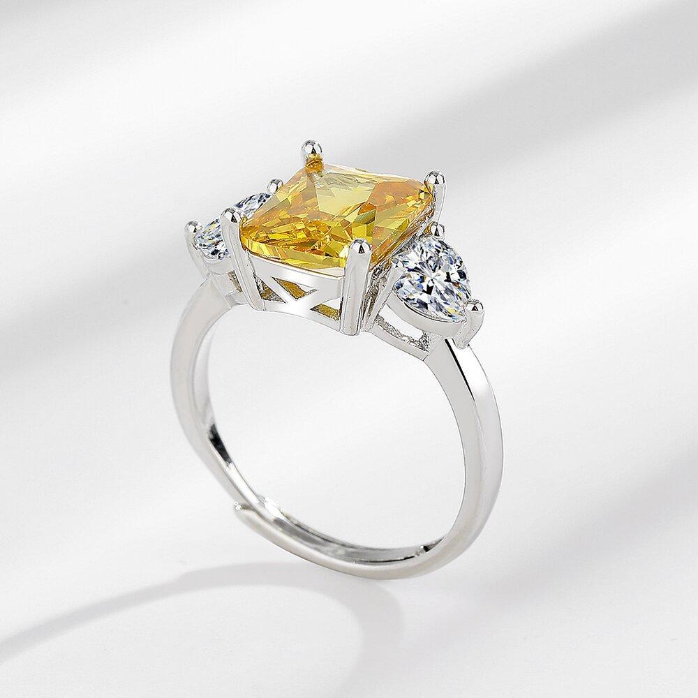 2026 Europäischer und Amerikanischer Modeschmuck Zirkonring Damen Citrin Damen Farbiger Schatz Diamantring Ring Schmuck