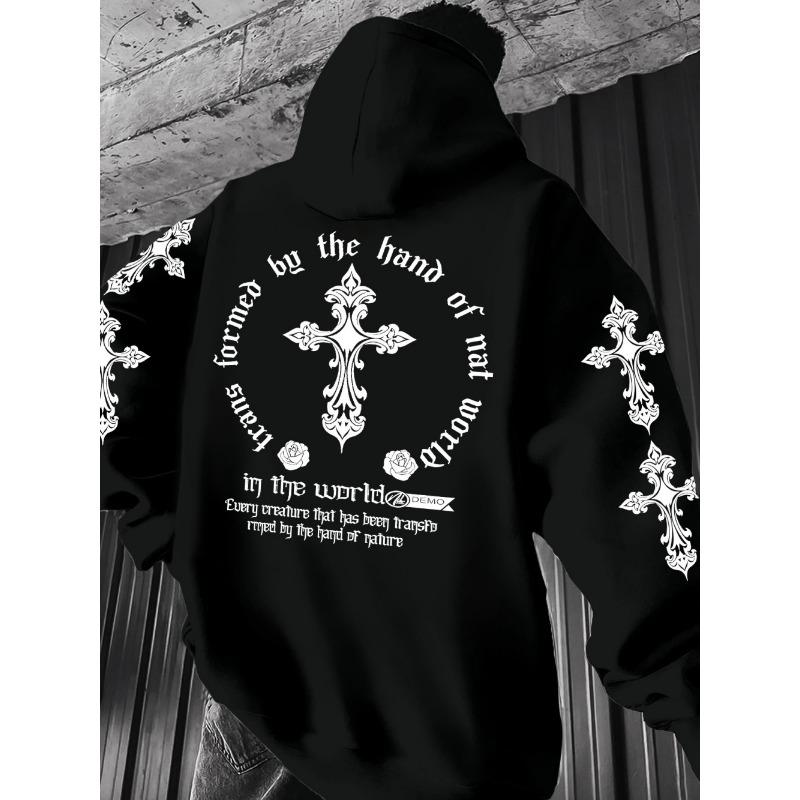 Men's Autumn Gothic Cross Print Comfortable Soft Hoodie Outdoor Street Versatile Top
