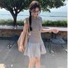Summer New Vintage Splicing Polo Neck Dress Slim Skinny Short Sleeve College Fluffy Short Skirt Children
