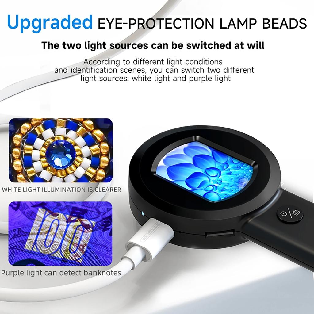 Handheld Hd Digital Microscope 50x Reading Loupe With 8 Led Light Rechargeable 2 Lighting Modes For Educational Science Kit Toys