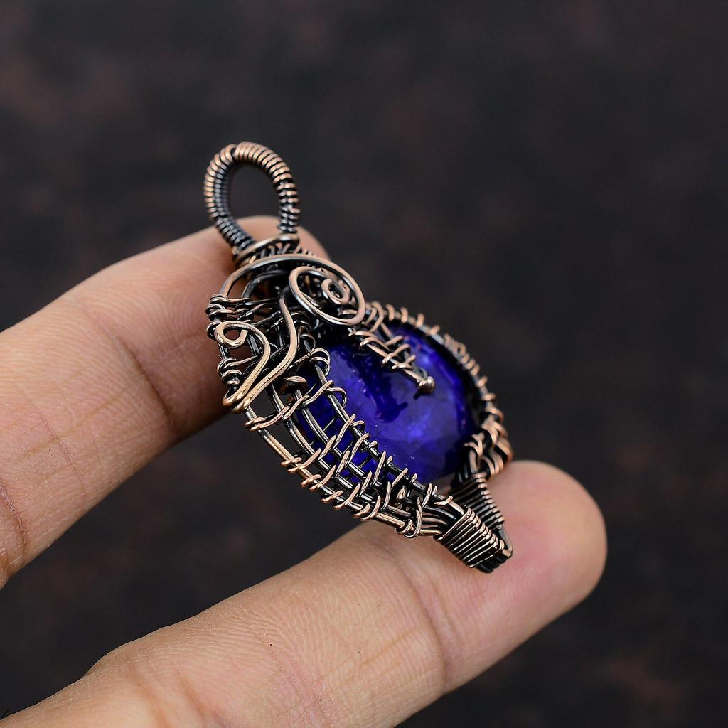 Faceted Blue Sapphire Pendant Copper Wire Wrapped Pendant Gemstone Pendant Handmade Copper Jewelry Engagement Gift Amazing Wire Wrap Jewelry