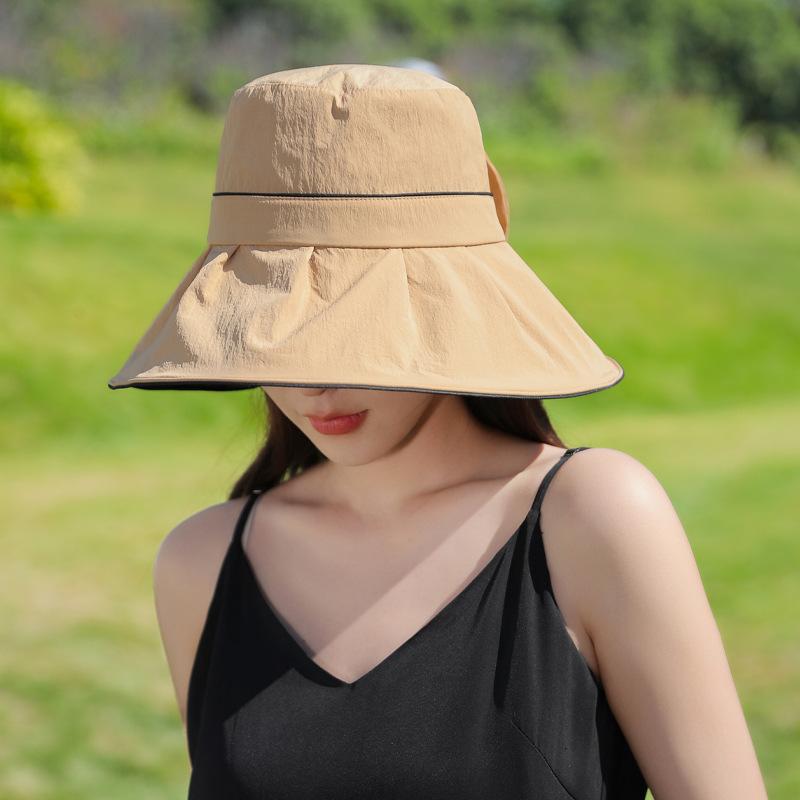 

Летняя новая шляпа женская универсальная шляпа-ведро с бантом виниловая шляпа от солнца складная шляпа от солнца тренд One Size