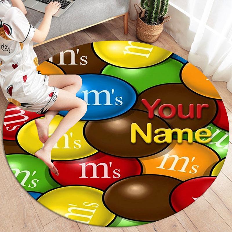 M&M's Custom Name Round Area Rug,Carpet Rug for Living Room Bedroom Sofa Playroom Decor,Non-slip Floor Mat
