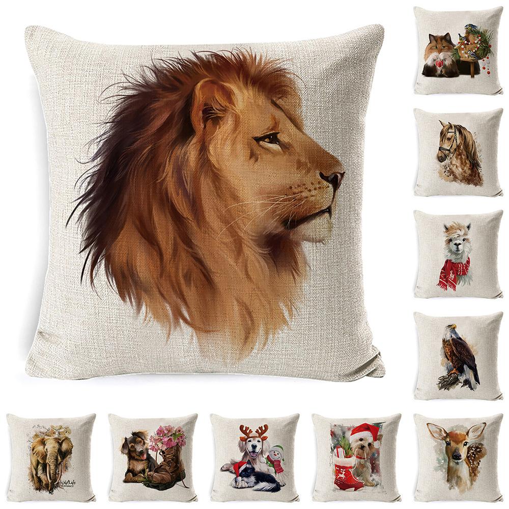 African Animal Linen Cushion Cover Office Sofa Cushion Office Lumbar Pillow Small Pillow