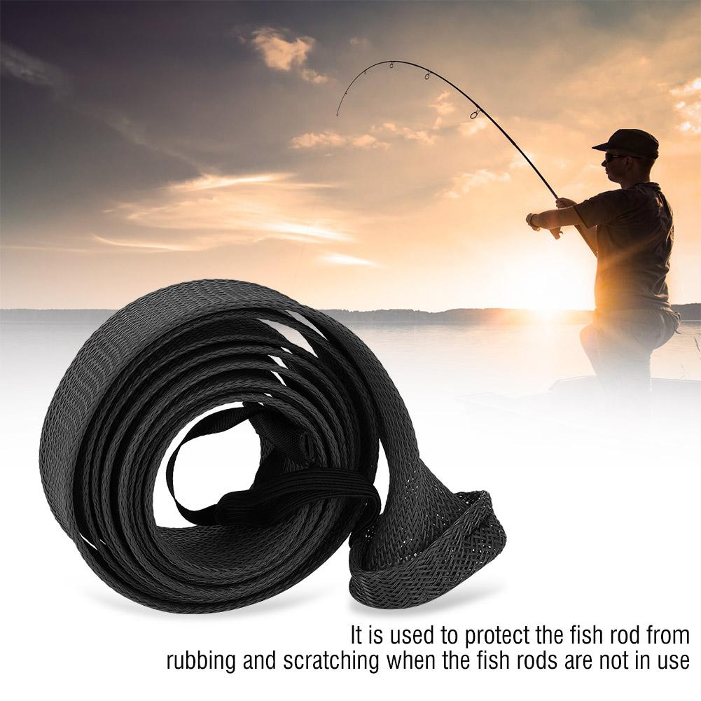 Braided Sleeve Expandable Casting Fishing Rod Pole Cover Protector (Black)