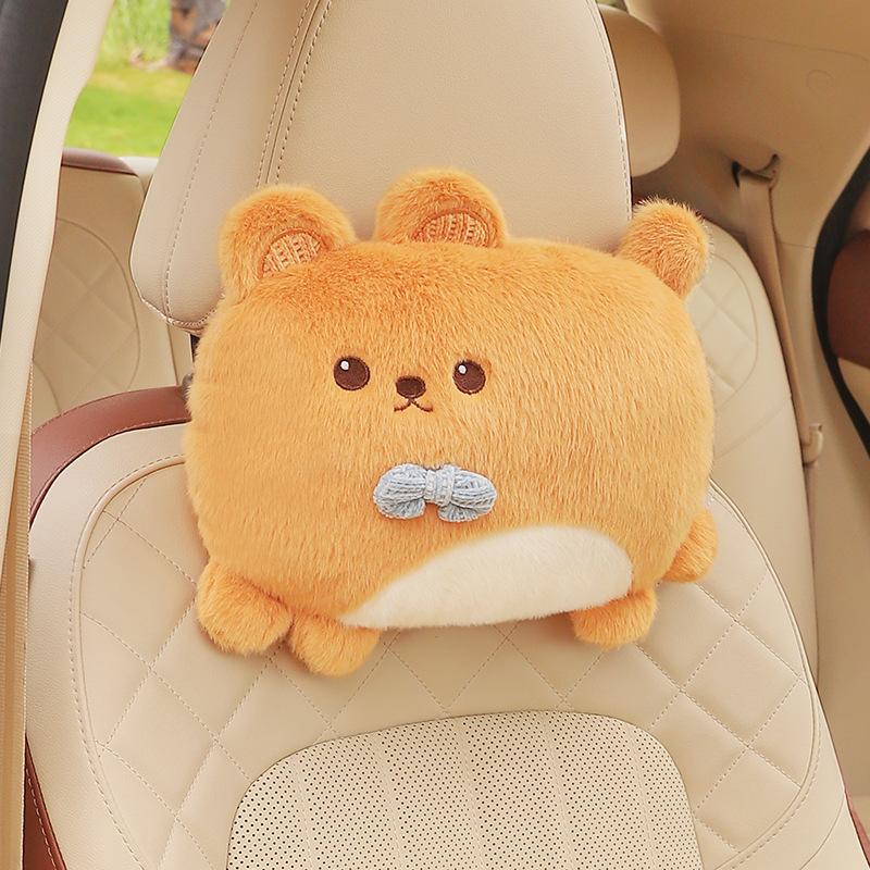 

Car Neck Pillow Cute Plush Cartoon Bowknot Bear Travel Rest Cushion Headrest Lumbar Support Pillow Car Interior Accessories