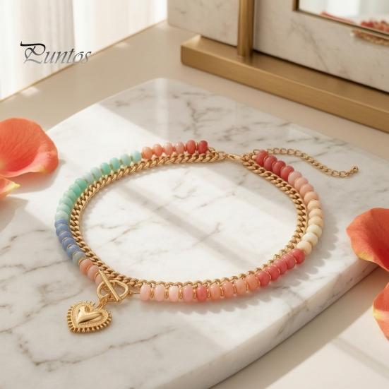Preppy Aesthetic Beaded Necklace Women Layered Necklace, Heart Pendant Colorful Choker for Bohemian Jewelry Summer Beach Gift Mom Daughter Girlfriend