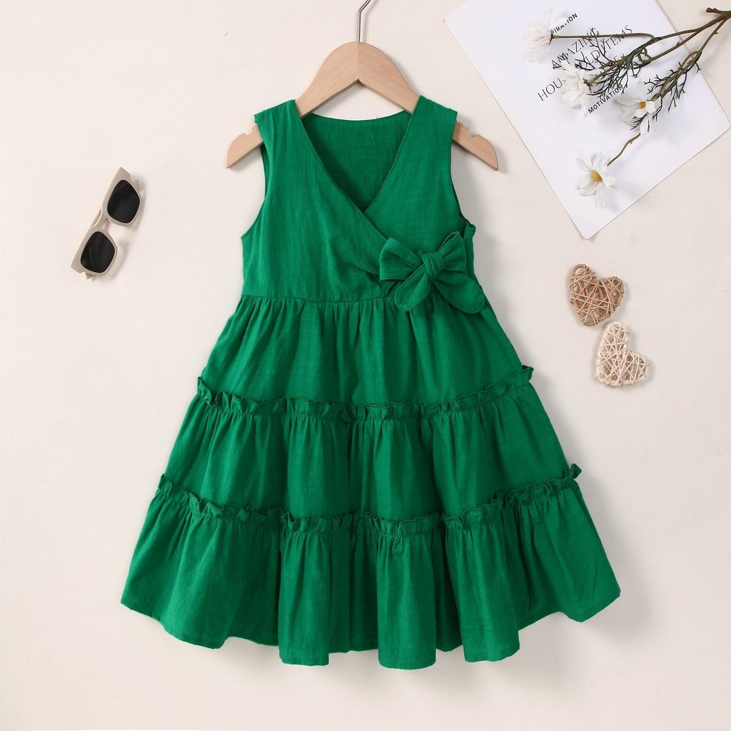 Summer Children's Dress, Girl Forest-style Princess Dress, Sweet Forest-style V-neck Sleeveless Princess Dress