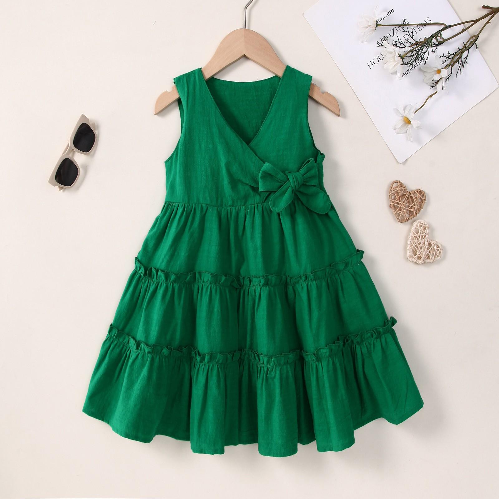 

Літня дитяча сукня, сукня принцеси в лісовому стилі для дівчинки, мила сукня принцеси без рукавів з V-подібним вирізом у лісовому стилі 100 армія зелений колір