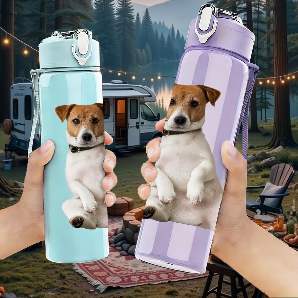 1PC Jack Russell Terrier Dog 750ml Color Plastic Sports Water Bottle Leakproof Flip Straw Lid Suitable for Sports Office Home Use