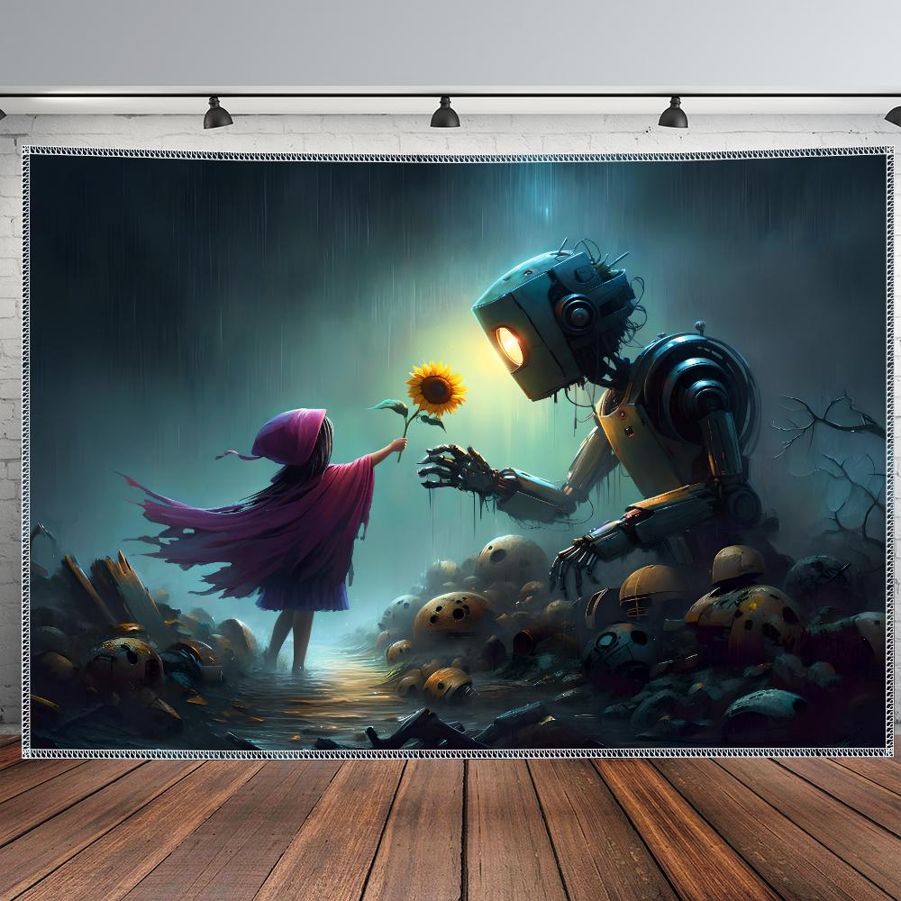 

1pc Decadent Robots Kind Little Girls Aesthetic Print Tapestry Premium Polyester Peach Light Beige Fabric WrinkleResistant 74x94cm(29x37in)