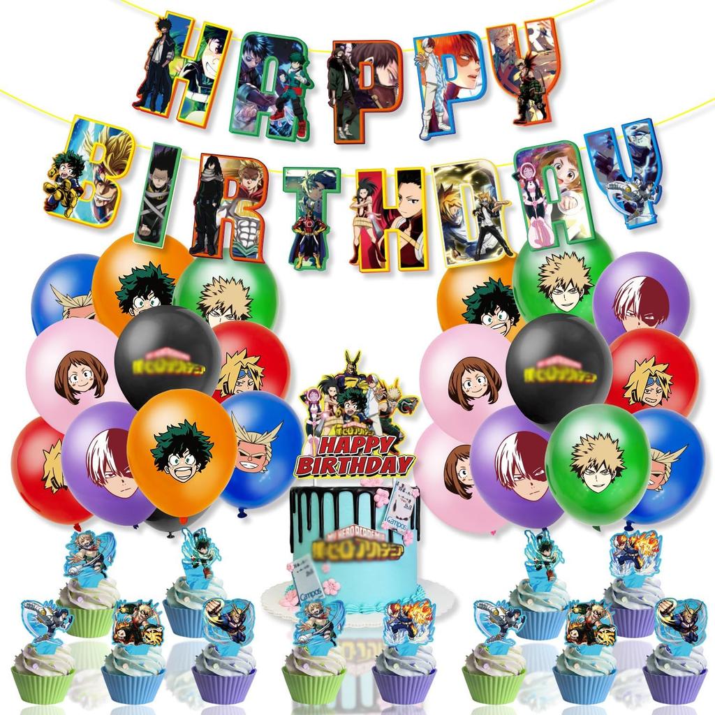 35-Piece Set for My Hero Academia Decorations, Banner, Birthday Balloons, Happy Birthday, Anniversary, Children's Day Decorations