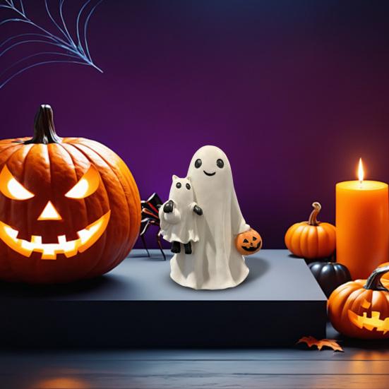 Halloween Ghost Statue Mini Resin Figurine Cute Funny Cartoon Design Spooky Statue Festival Party Decoration