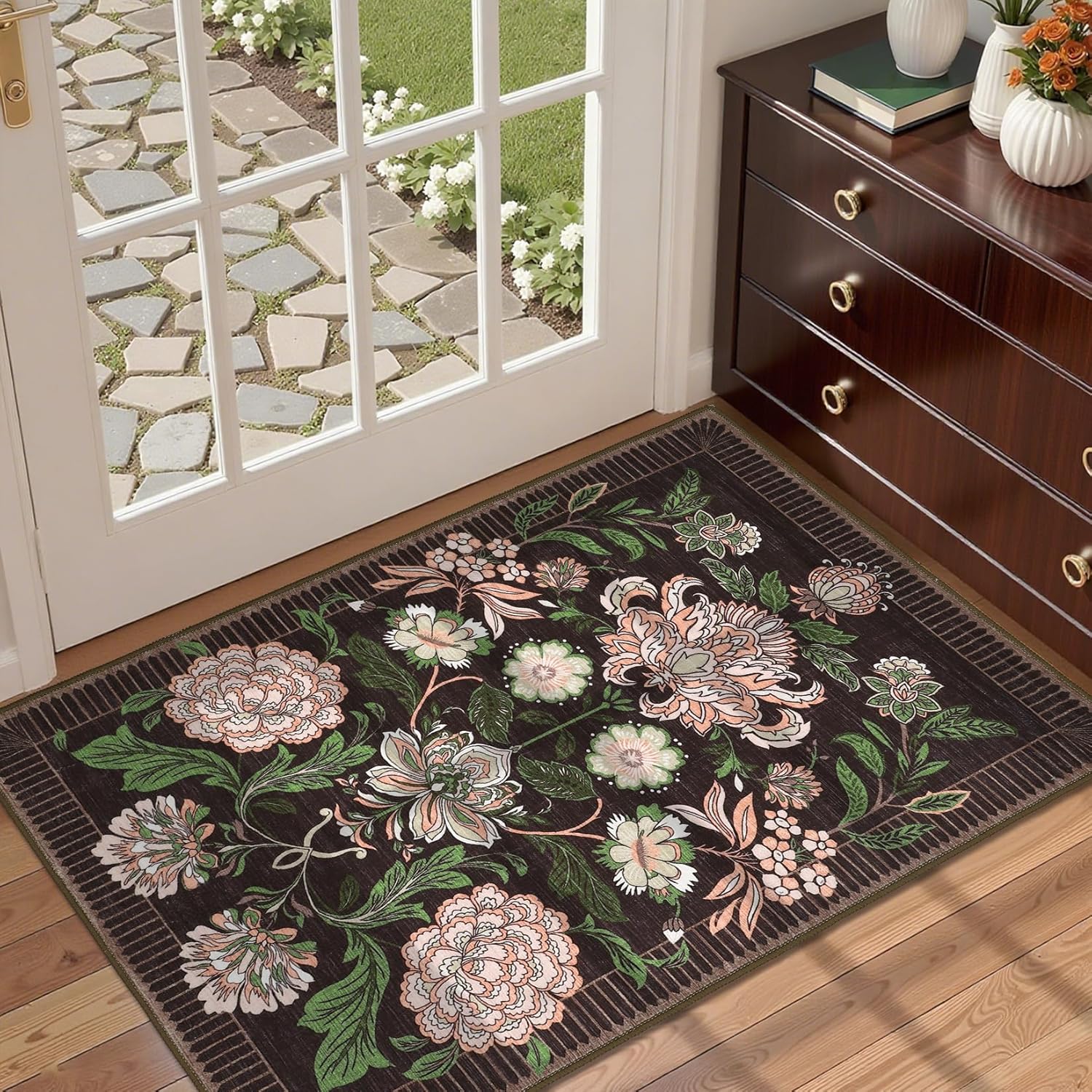 

Flower Patterned Carpet Multi-color Background Anti Slip Carpet Home Decoration Indoor Decoration Flower Printed Door Mat 40x60CM