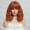 ALAN EATON Short BOB Synthetic WIGS Orange Brown Curly Wig with Bangs for Women Cosplay Daily Party Heat Resistant Fiber Wig