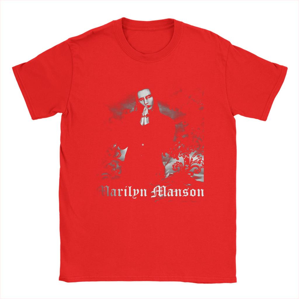 Men T-Shirt Marilyn Manson Gothic Singer Hipster 100% Cotton Tee Shirt Music Rock and Roll T Shirt Round Neck Merch Plus Size
