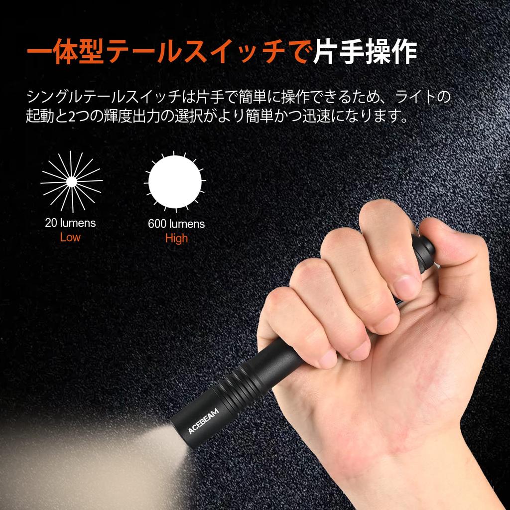 ACEBEAM Pokelit 2AA Nichia 519A High Color 5000K Daylight 600 Compact Compatible with AA IP68 Up To Days of Battery Stable Handy LED Flashlight for