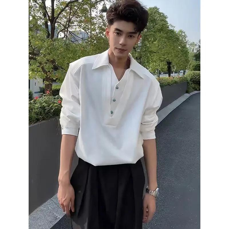 Fake Two-piece Spliced Long-sleeved Shirt for Men with Handsome Niche Shoulder Pad V-neck