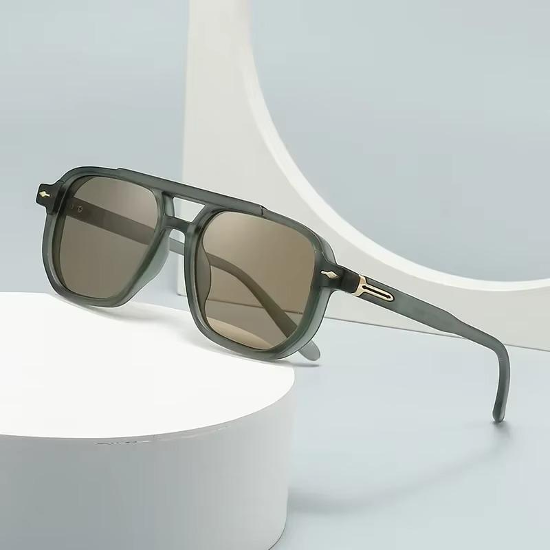 Occhiali da Sole Quadrati da Uomo con Doppio Ponte Vintage Moda Lenti Trasparenti Oceano Occhiali da Sole da Donna Tendenza Borchie Occhiali da Sole UV400