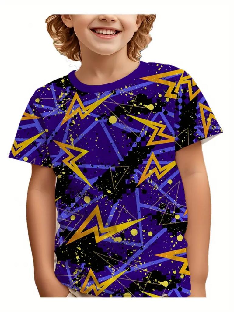 Children's Clothing T-Shirts for Boys Moon Pattern 3D Print Streetwear Short Sleeved Tops Quick-Drying T-Shirts for Children