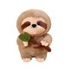 Plush Sloth Stuffed Animal Soft Toy Holding Branch with Leaves Cute Animal Figure for Kids and Collectors Gift