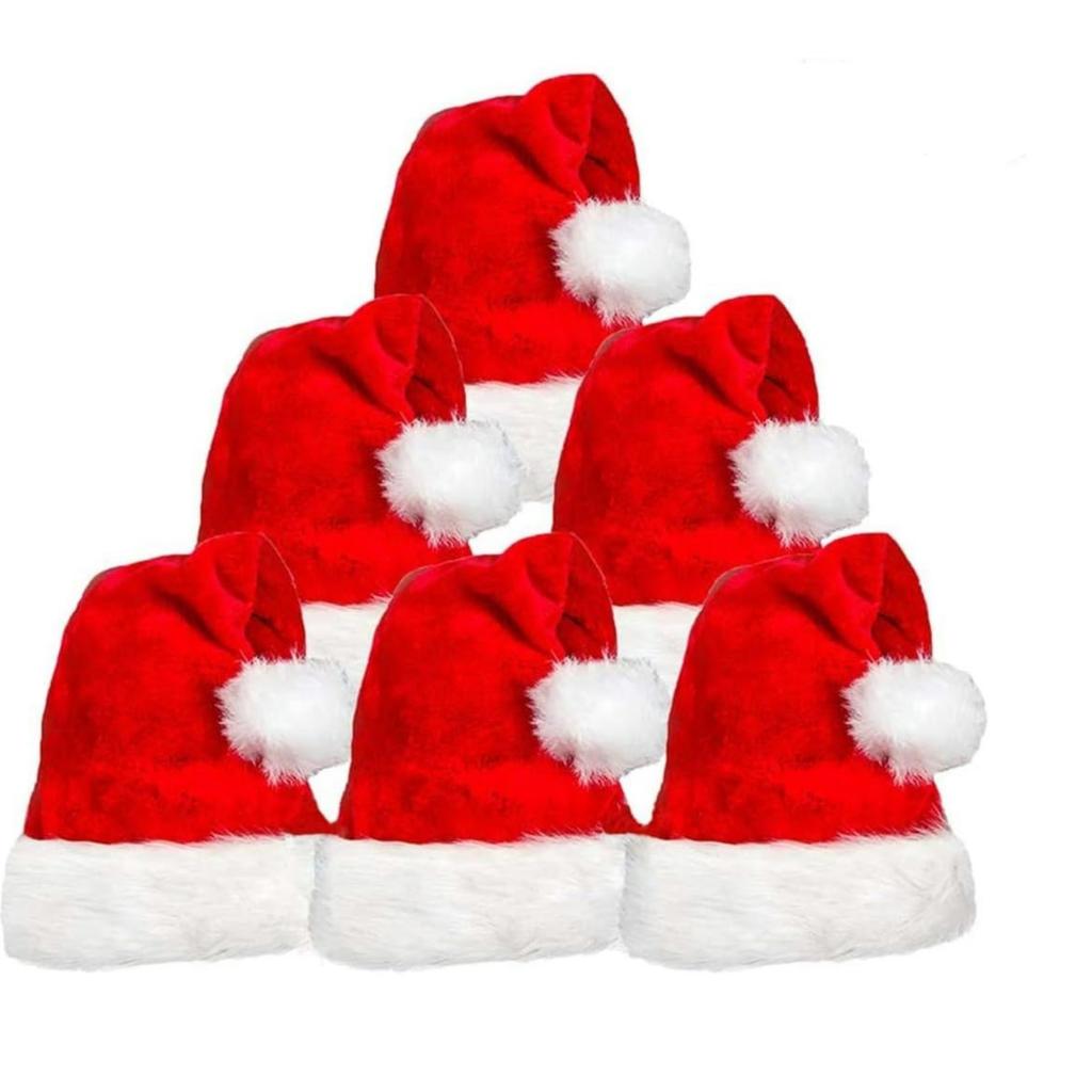 Fluffy Red Santa Hats Set with Plush Brim and Liner for Adults Men Women Christmas New Year Party Supplies and Gifts Xmas Hats