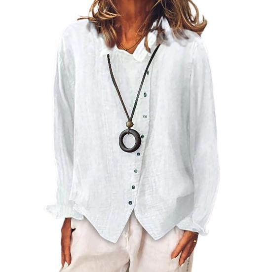 Irregular Single-breasted Women Shirt Turn-down Collar Skin-friendly Long Sleeve Solid Color Loose Blouse Ladies Clothing