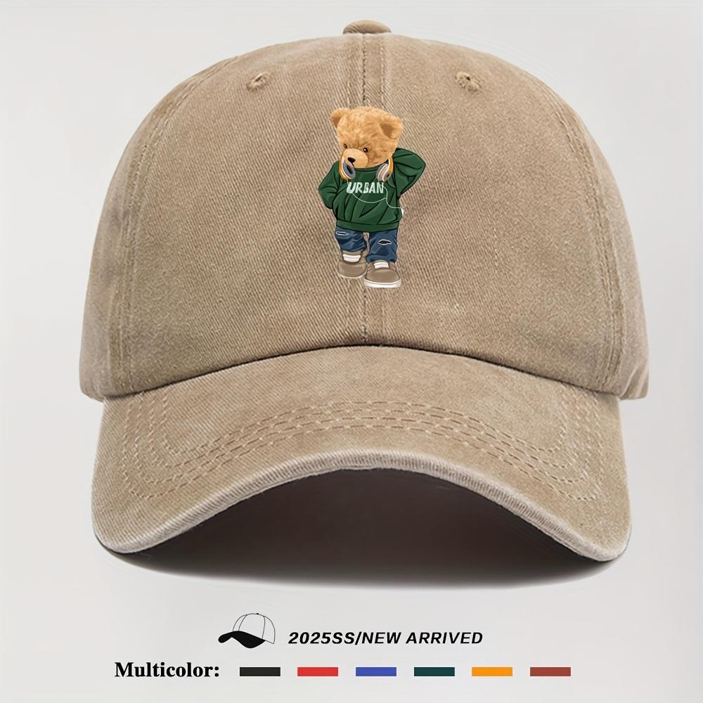 1pc Mens and Womens Universal Trendy Printed Retro Duckbill Cap with a Cartoon Casual Bear Theme Appropriate for Any Season