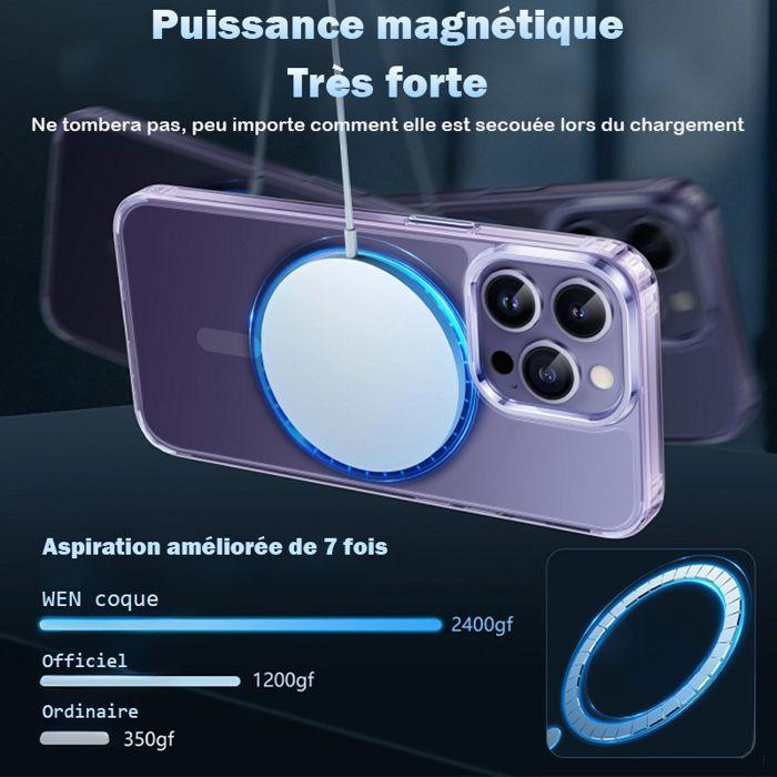 Coque iPhone 14 Pro aimantée MagSafe,verre trempé,protège-caméra,antichoc TPU bumper,transparent,anti-jaunissement,Hard PC Back