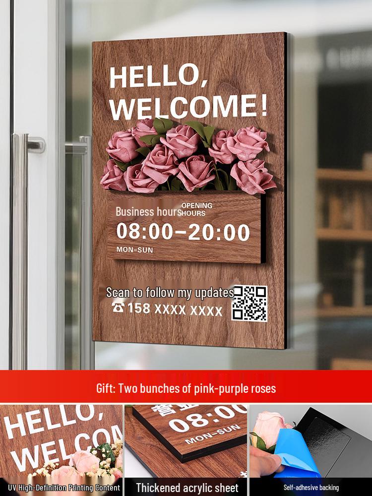 Custom Acrylic Business Hours Door Sign Sticker for Storefronts