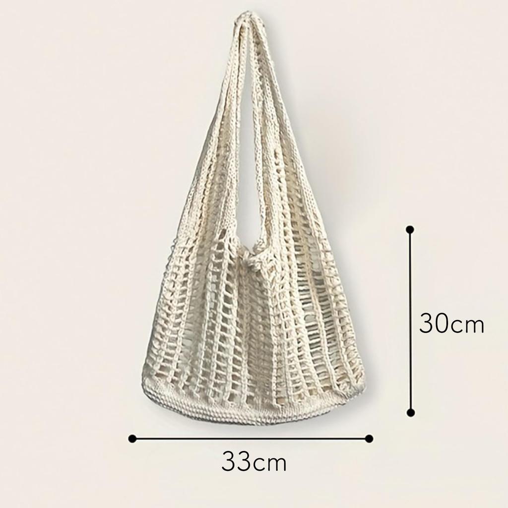 Queen-b Women's Woven Mesh Tote Bag, Stylish Handbag, Beach Bag, Casual Shoulder Bag, Large Capacity, Lightweight, Cute, Perfect for Summer, Leisure,