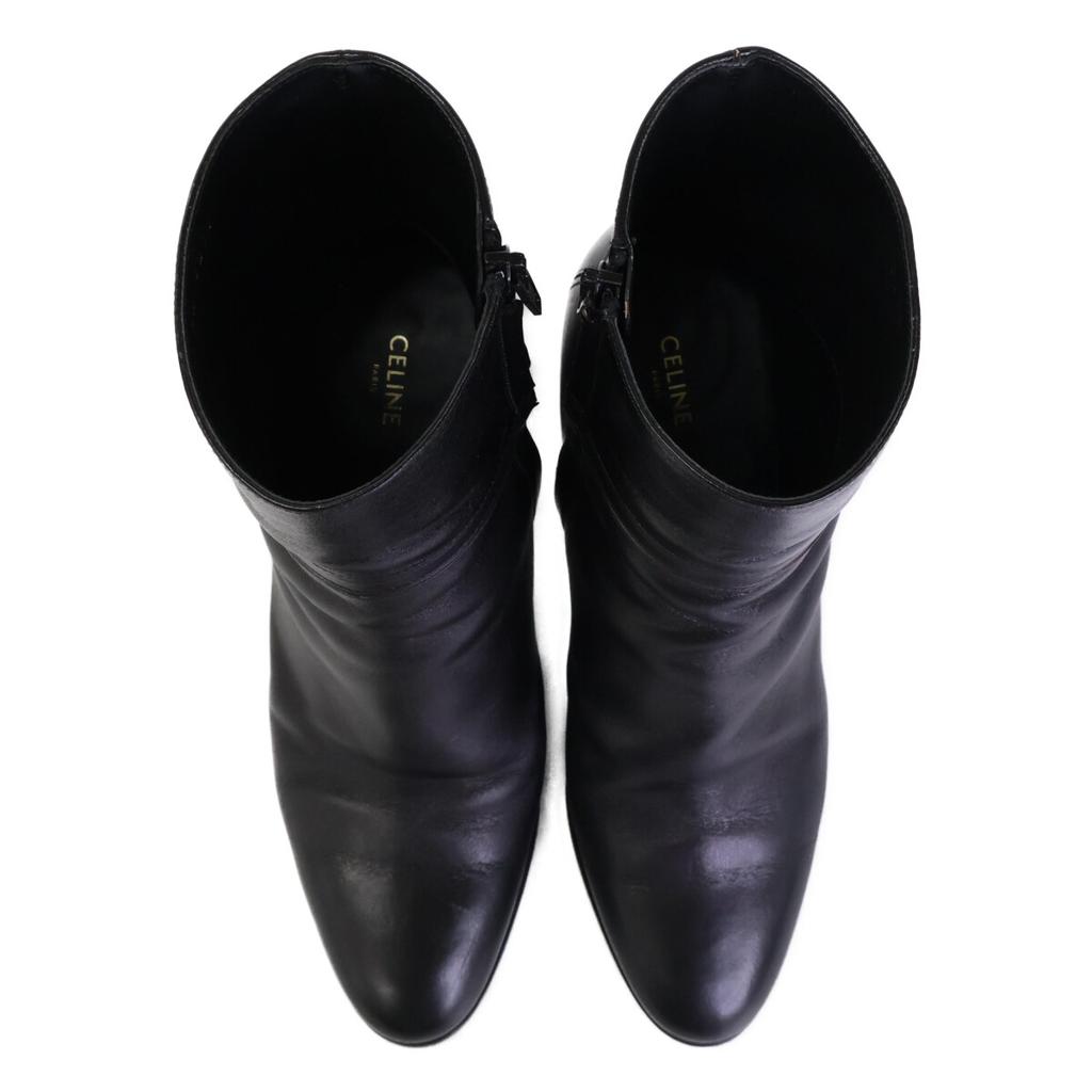 CELINE Triomphe Hardware Claude Ankle Boots/Chunky Heel Short Boots shoes 38 Black x GoldUsed