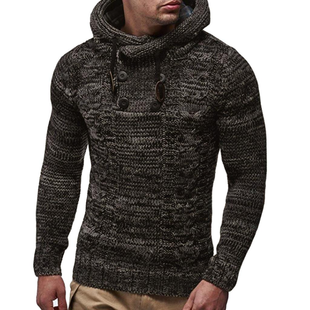 European And American Men's Knitting Coat Autumn And Winter High Collar Hooded Sweater