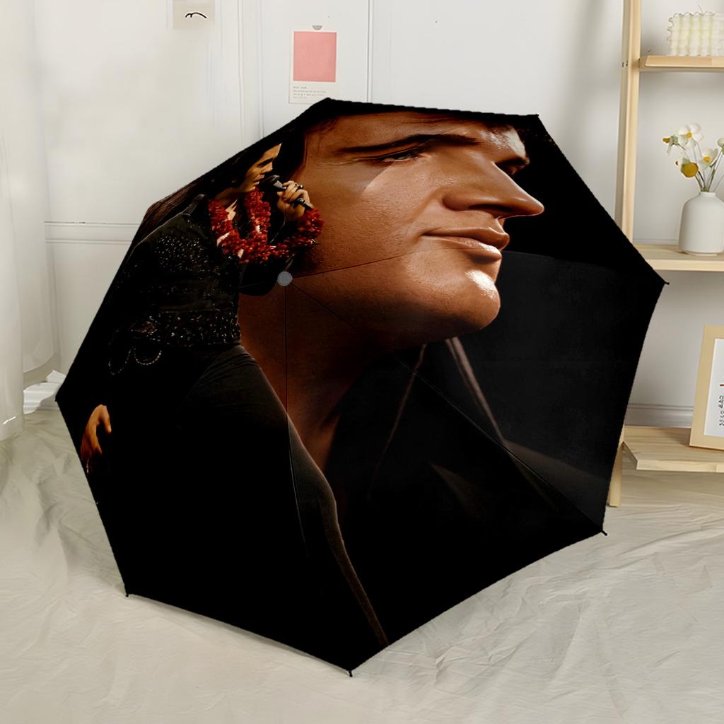 Elvis Presley Klavierperformance Outdoor Automatischer Regenschirm Stabiler 8-Rippen-Schaft Leicht für den täglichen Gebrauch im Freien Modebewusste