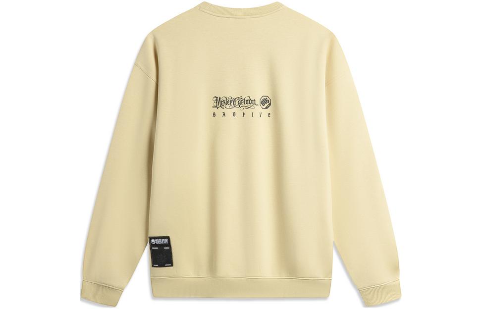 Li Ning X MISTER CARTOON Collaboration, Anti Five BADFIVE Letter Print Loose Fit Fleece Lined Pullover Sweatshirt Men's AWDTF29-1