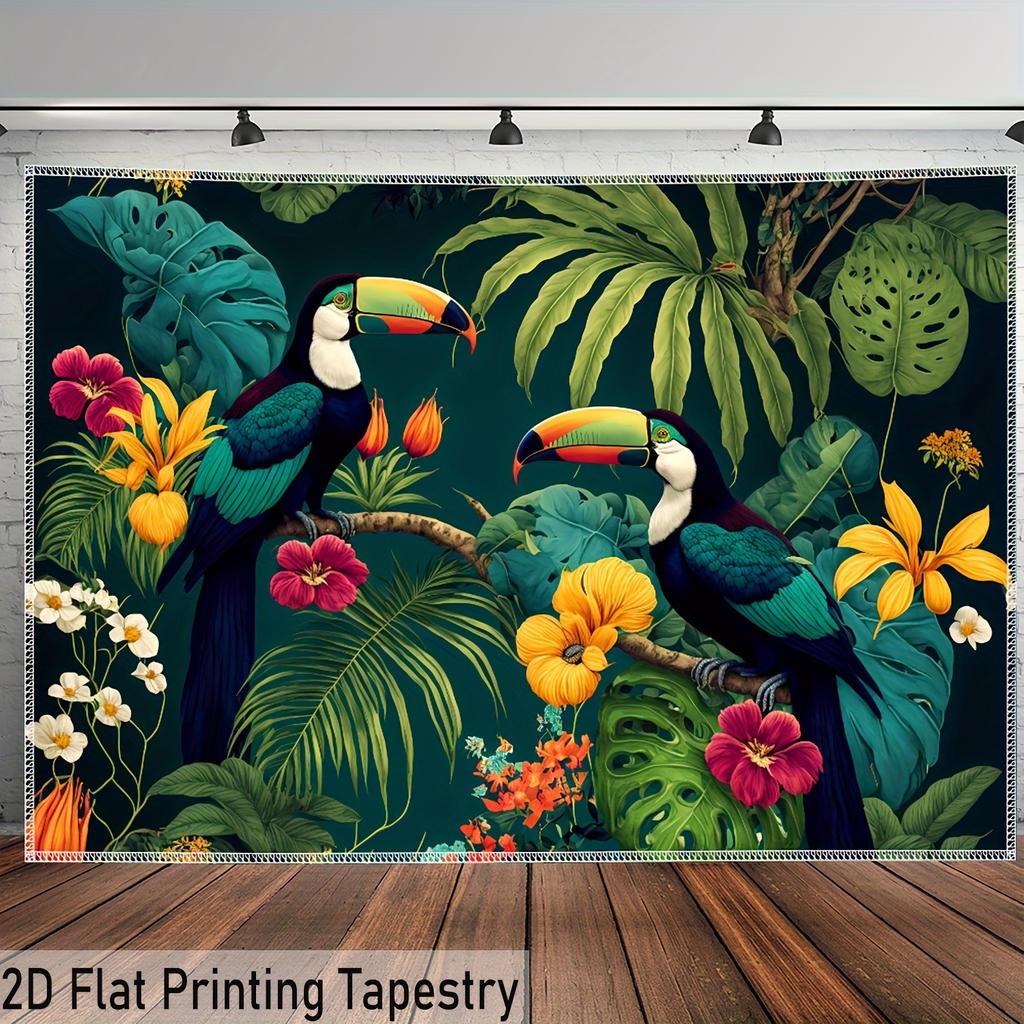 Tropical Parrot Tapestry, Jungle Plant Wall Hanging Vibrant Landscape Wall Decor for Living Room Bedroom