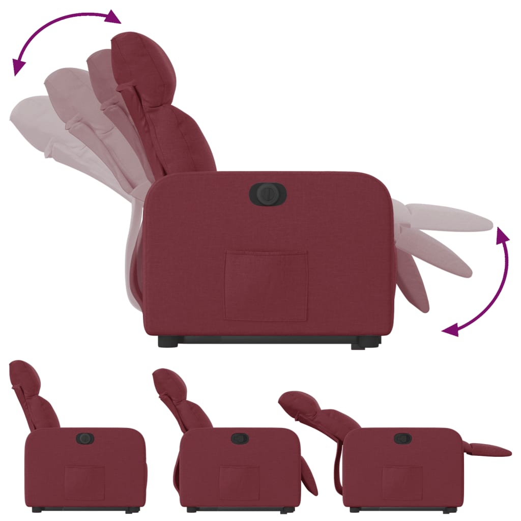 Electric Recliner Chair with Rising Assistance Burgundy Fabric