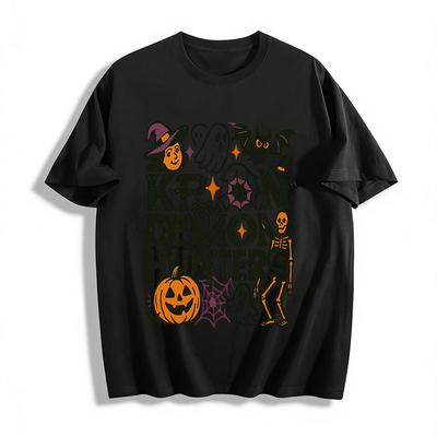 Halloween KPOP Demon Hunters Graphic Tee Spooky Skeleton Ghost Pumpkin Festival Casual Top Pure Cotton T-shirt