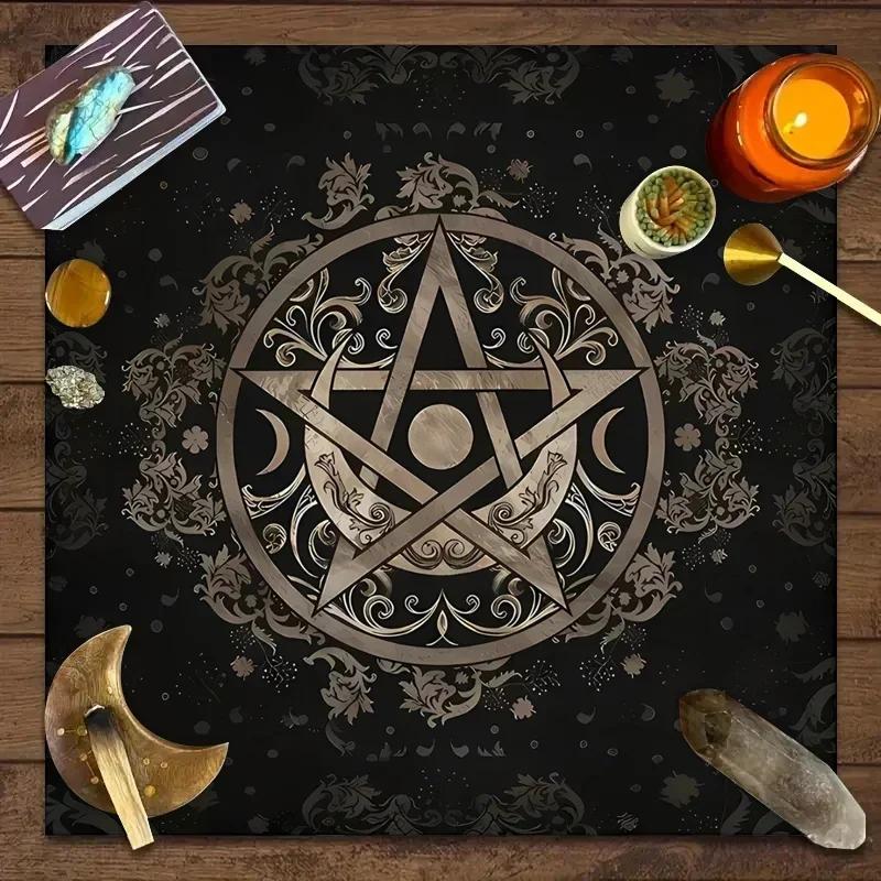 1pc Mantel de Tarot, Paño de Altar, Fase Lunar, Sol, Cielo Estrellado, Flores, Brujería, Accesorios de Decoración para Rituales de Altar