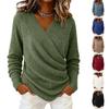 Women's V-Neck Long Sleeve Knit Sweater Casual Color Pullover Top