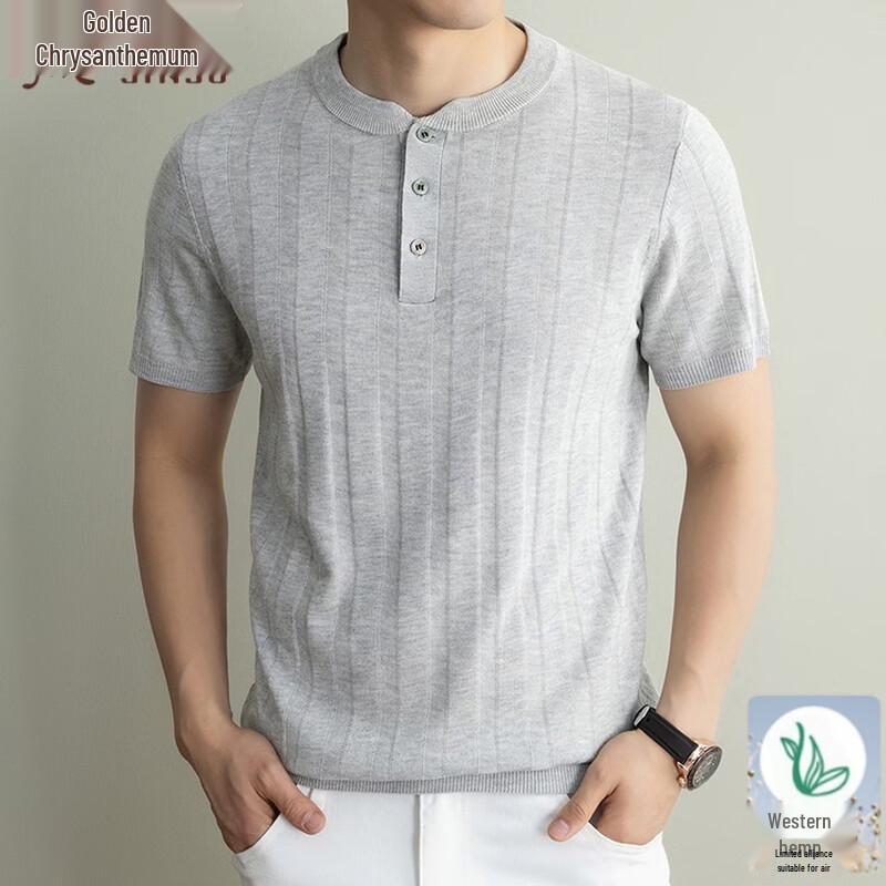 Men s Casual Linen Blend Round Neck T-Shirt 3XL