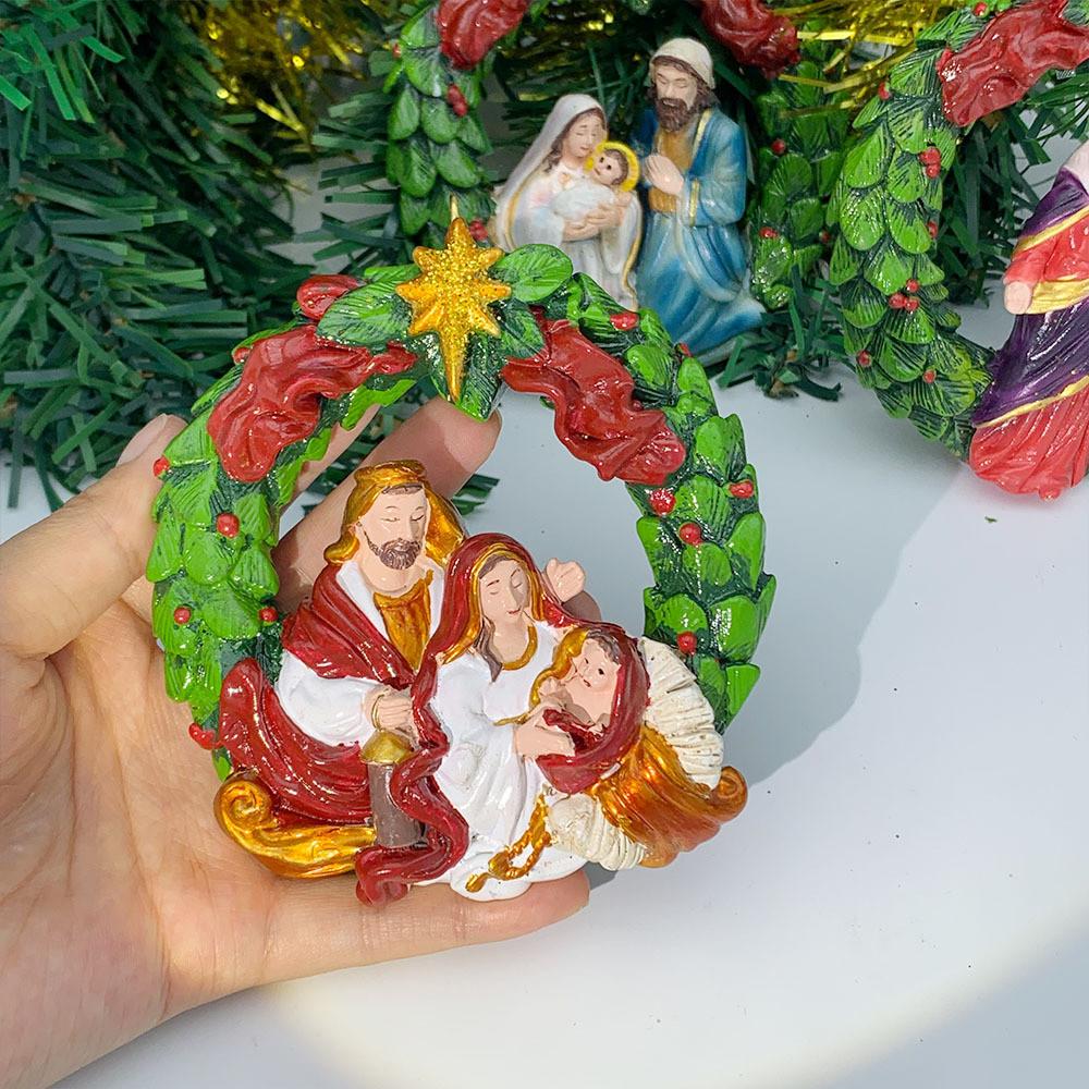 Beautiful Christmas Jesus Child Ornament With Colorful Resin Floral Design