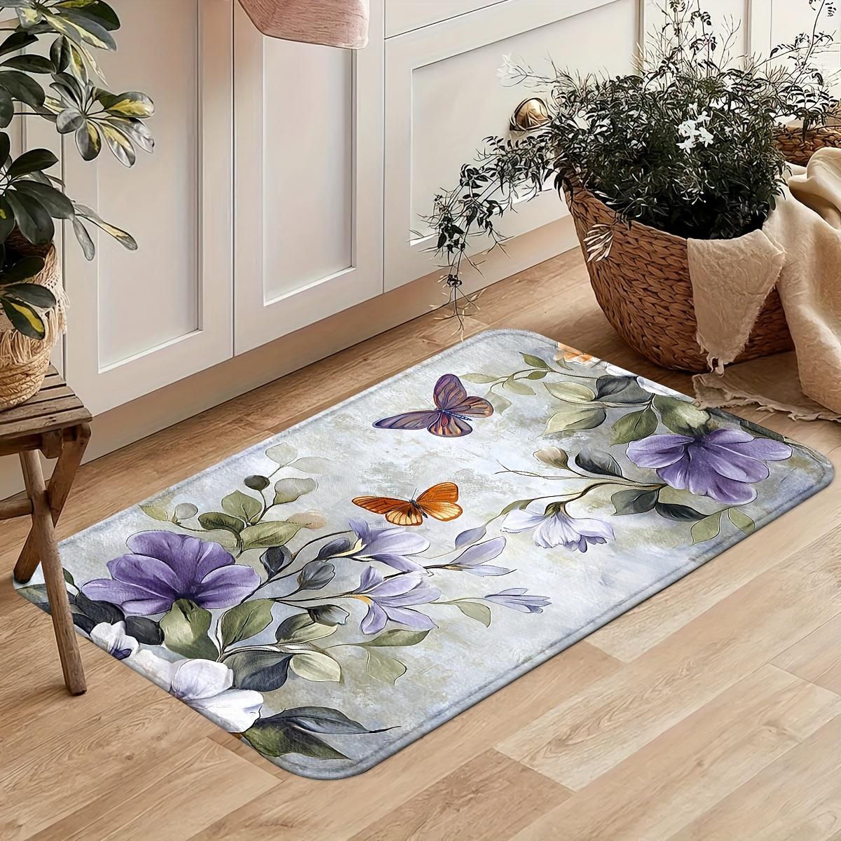 

Colorful Butterfly Print Kitchen Rug, Non-Slip Cushioned Comfort Standing Mat, Heavy Duty Floor Carpet for Home Sink Laundry 40x60cm