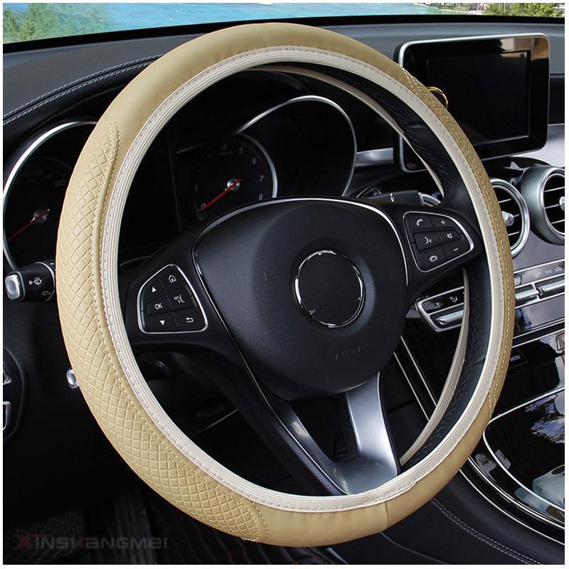 Fiber Leather Steering Wheel Cover - Double Circle, Elastic Band, Wear-Resistant, Embossed Design.