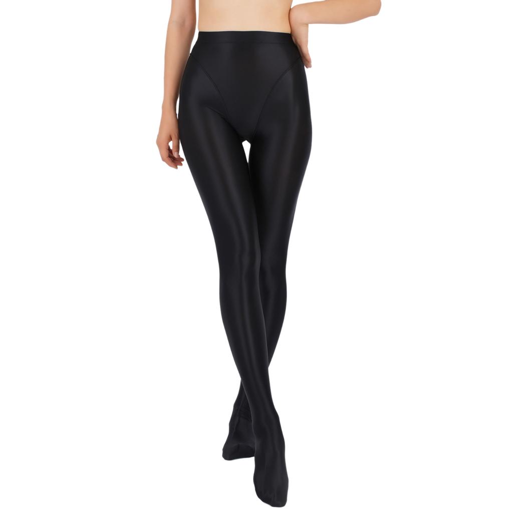 Womens Wet Look Glossy Leggings Elastic Waistband Footed Design Slim Fit Tights Nightclub Dancewear